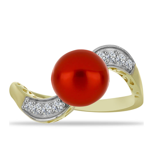 Kullattu hopeaSormus Punainen makeanveden helmellÀ ja Valkoisella Topaasilla