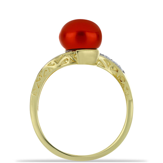 Kullattu hopeaSormus Punainen makeanveden helmellÀ ja Valkoisella Topaasilla