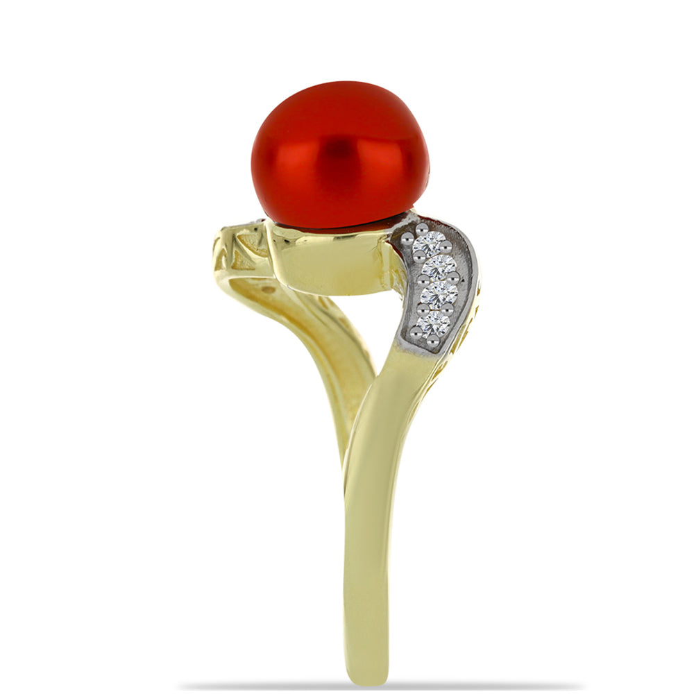 Kullattu hopeaSormus Punainen makeanveden helmellä ja Valkoisella Topaasilla