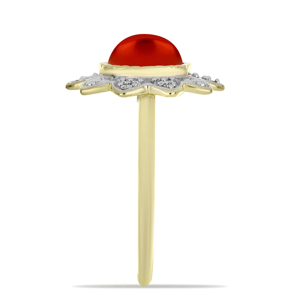 Kullattu hopeaSormus Punainen makeanveden helmellä ja Valkoisella Topaasilla