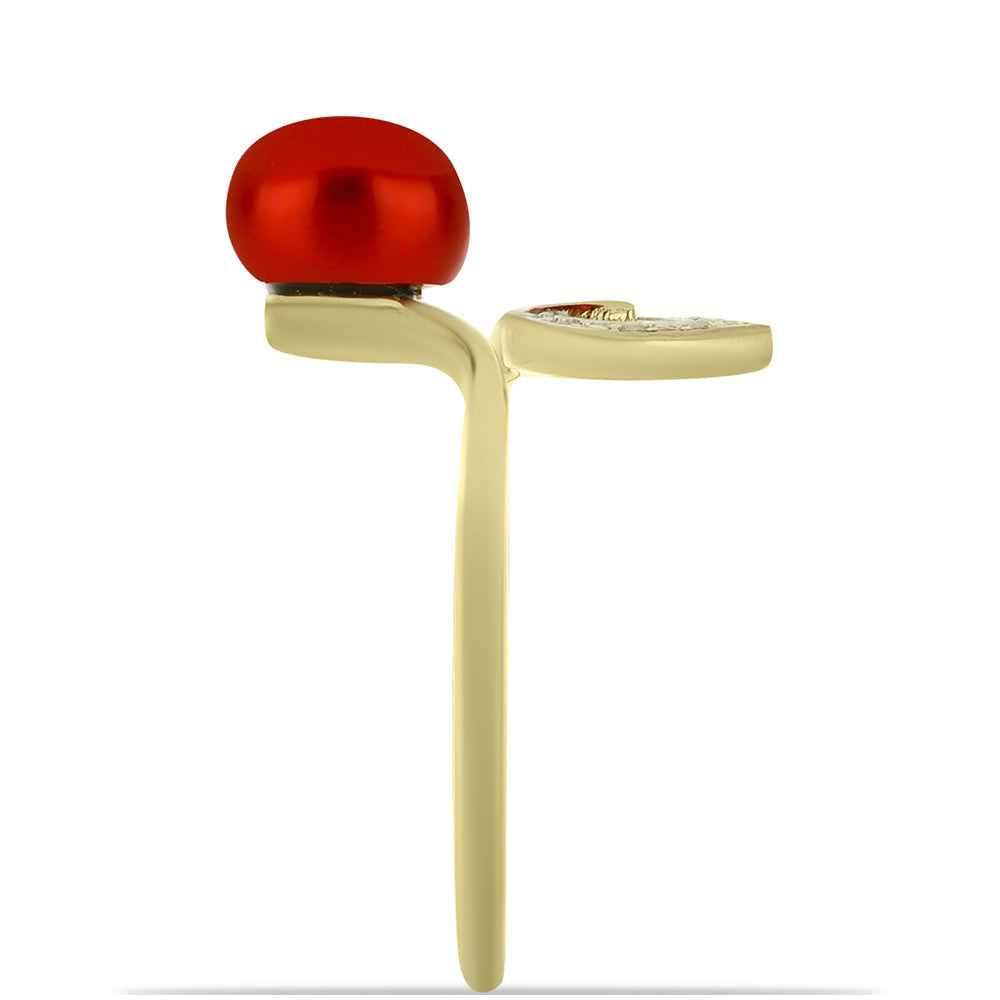 Kullattu hopeaSormus Punainen makeanveden helmellä ja Valkoisella Topaasilla