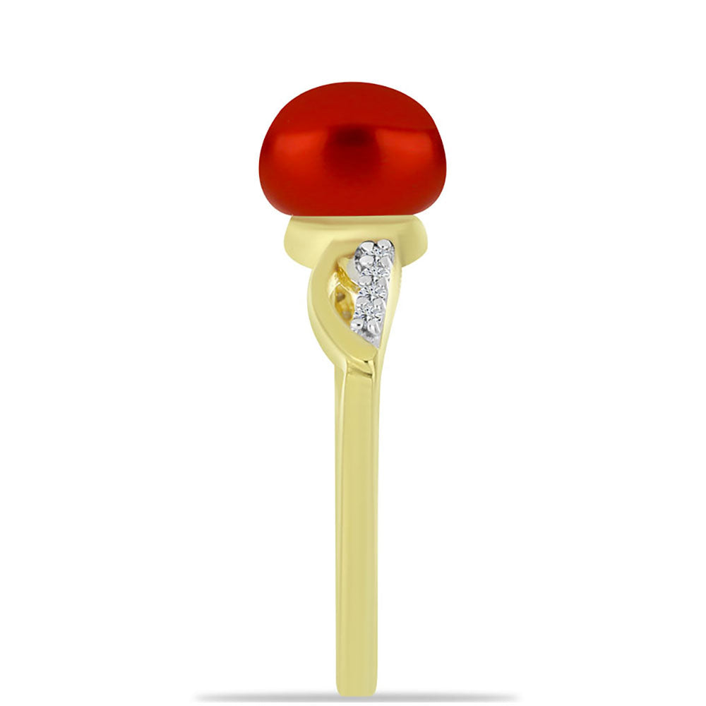 Kullattu hopeaSormus Punainen makeanveden helmellä ja Valkoisella Topaasilla