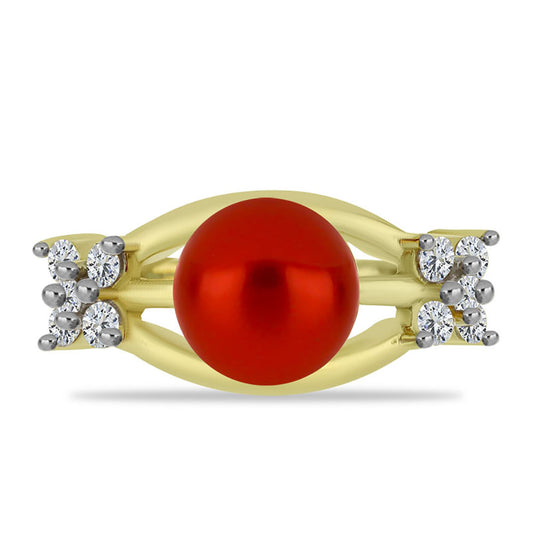 Kullattu hopeaSormus Punainen makeanveden helmellÀ ja Valkoisella Topaasilla