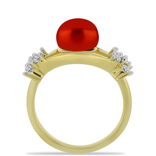 Kullattu hopeaSormus Punainen makeanveden helmellÀ ja Valkoisella Topaasilla