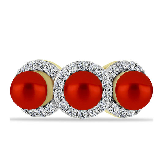 Kullattu hopeaSormus Punainen makeanveden helmellÀ ja Valkoisella Topaasilla