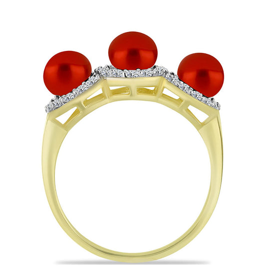 Kullattu hopeaSormus Punainen makeanveden helmellÀ ja Valkoisella Topaasilla