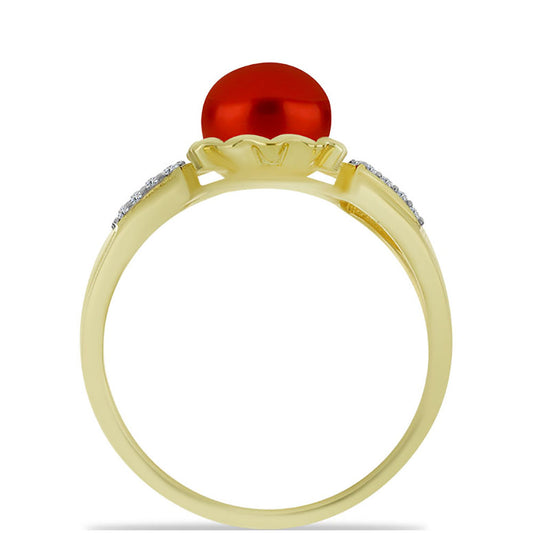 Kullattu hopeaSormus Punainen makeanveden helmellä ja Valkoisella Topaasilla