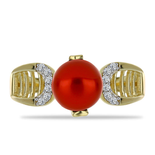 Kullattu hopeaSormus Punainen makeanveden helmellÀ ja Valkoisella Topaasilla