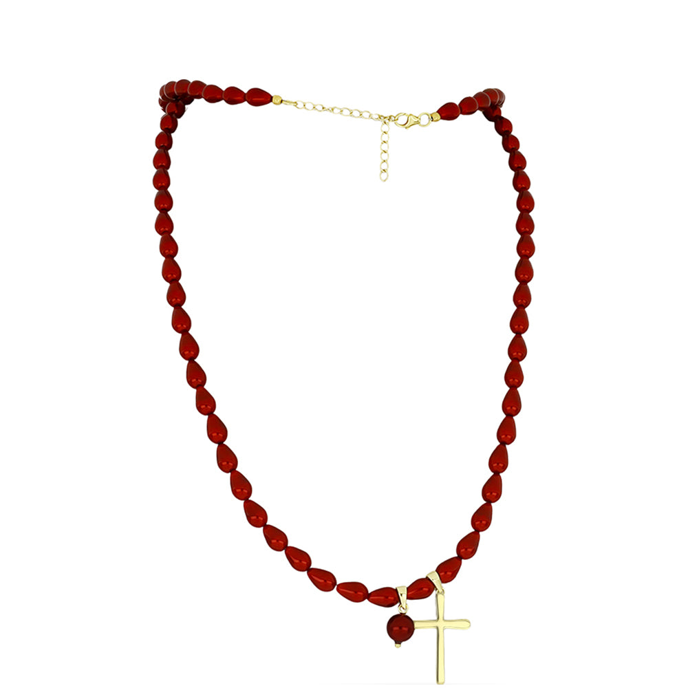 Kullattu hopeaKaulakoru Punainen makeanveden helmellä