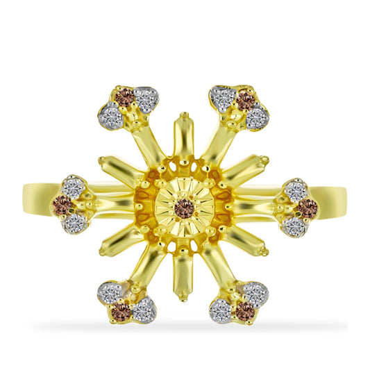 Kullattu hopeaSormus Shamppanjan VÀrisellÀ Timantilla ja Valkoisella Timantilla