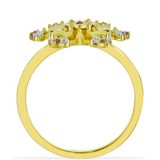 Kullattu hopeaSormus Shamppanjan VÀrisellÀ Timantilla ja Valkoisella Timantilla