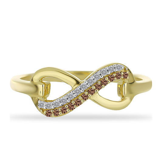 Kullattu hopeaSormus Shamppanjan Värisellä Timantilla ja Valkoisella Timantilla