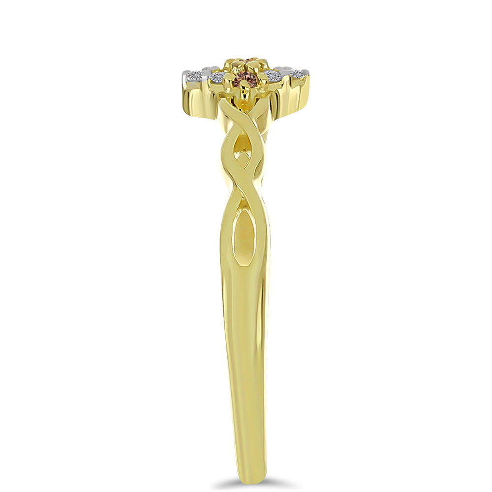 Kullattu hopeaSormus Shamppanjan Värisellä Timantilla ja Valkoisella Timantilla