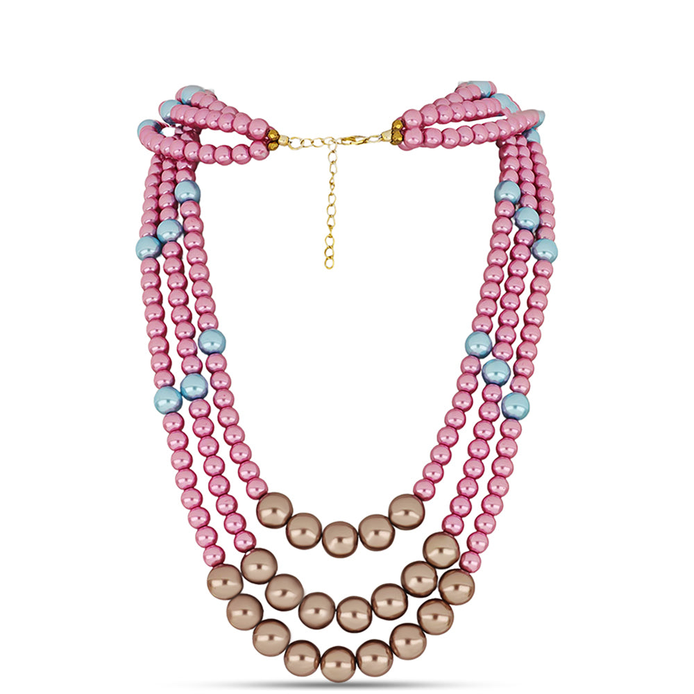 Kullattu hopeaKaulakoru Sinisellä Makeanveden Helmellä ja Makea vesi vaaleanpunainen helmi