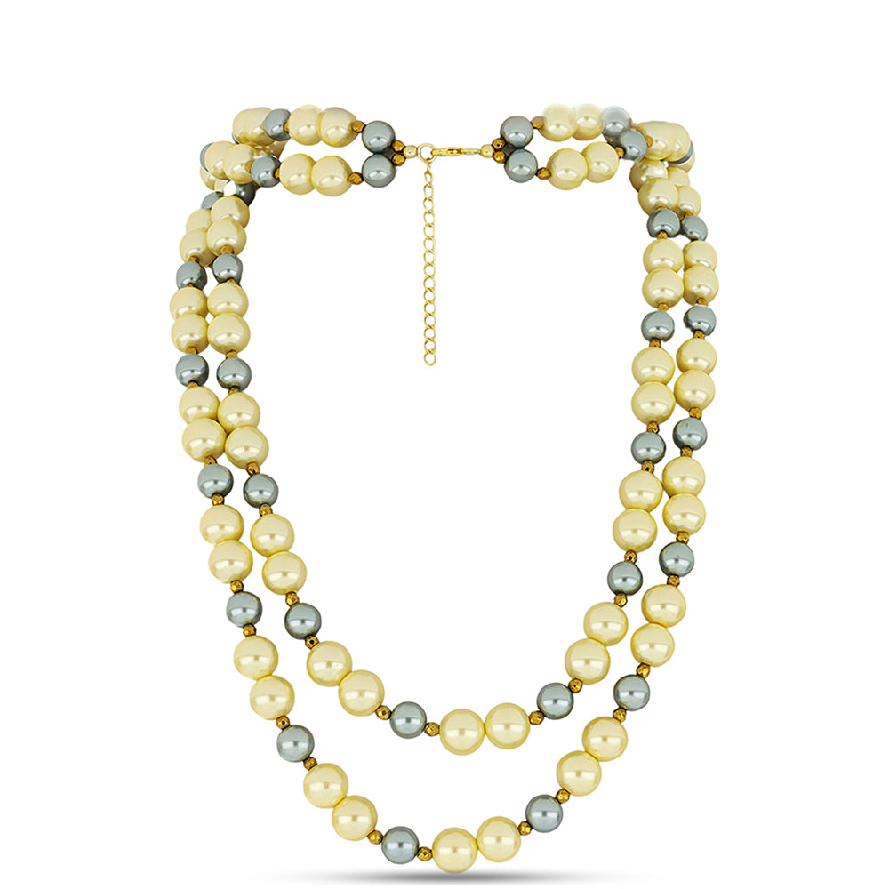 Kullattu hopeaKaulakoru Harmaa Makeanveden Helmellä ja Keltaisella Makeanveden Helmellä