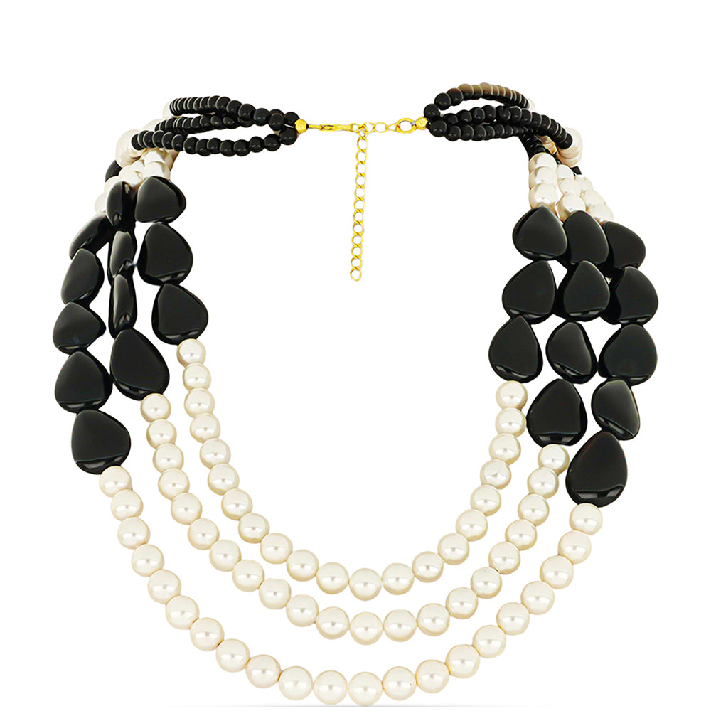 Kullattu hopeaKaulakoru Suwarin Mustalla Onyksilla ja Makeanveden Valkoisella Helmellä