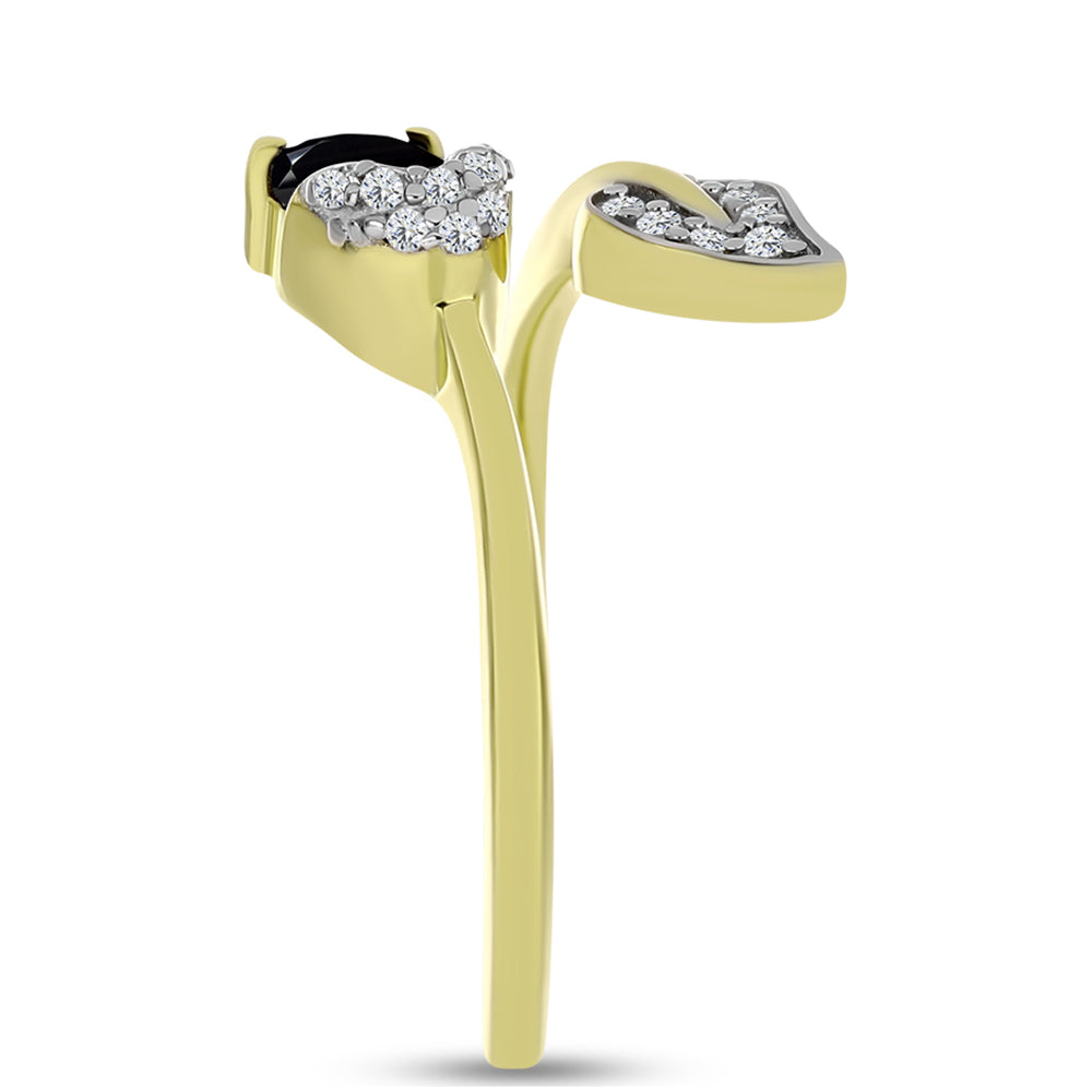 Kullattu hopeaSormus Mustalla Spinellillä ja Valkoisella Topaasilla