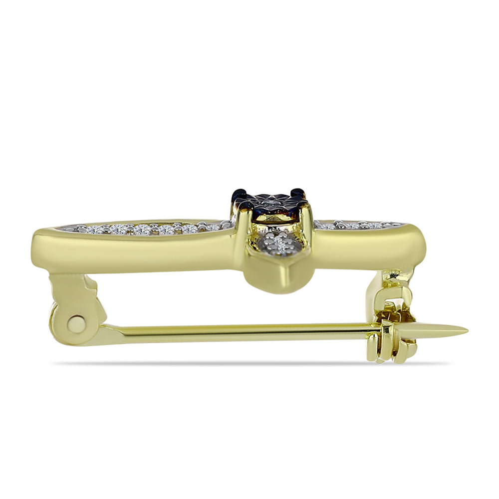 Kullattu hopeaRintaneula Sinisellä Timantilla ja Valkoisella Topaasilla