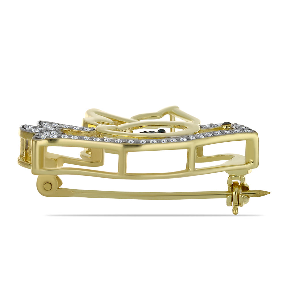 Kullattu hopeaRintaneula Sinisellä Timantilla ja Valkoisella Topaasilla