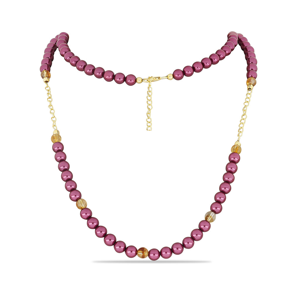 Kullattu hopeaKaulakoru Violetilla Makeanveden Helmellä ja Ural Sitriinillä