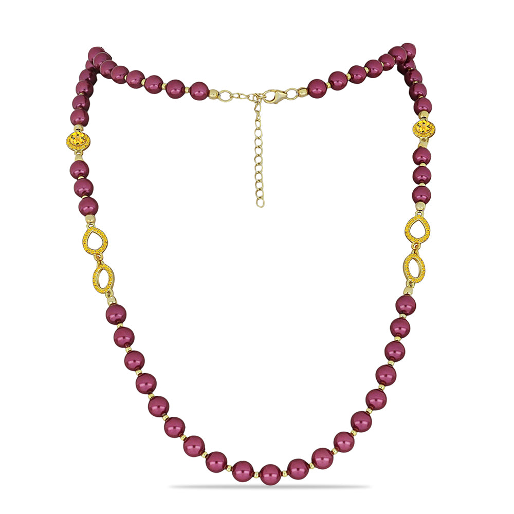 Kullattu hopeaKaulakoru Violetilla Makeanveden Helmellä ja Ural Sitriinillä