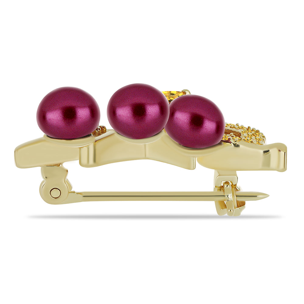 Kullattu hopeaRintaneula Violetilla Makeanveden Helmellä ja Ural Sitriinillä