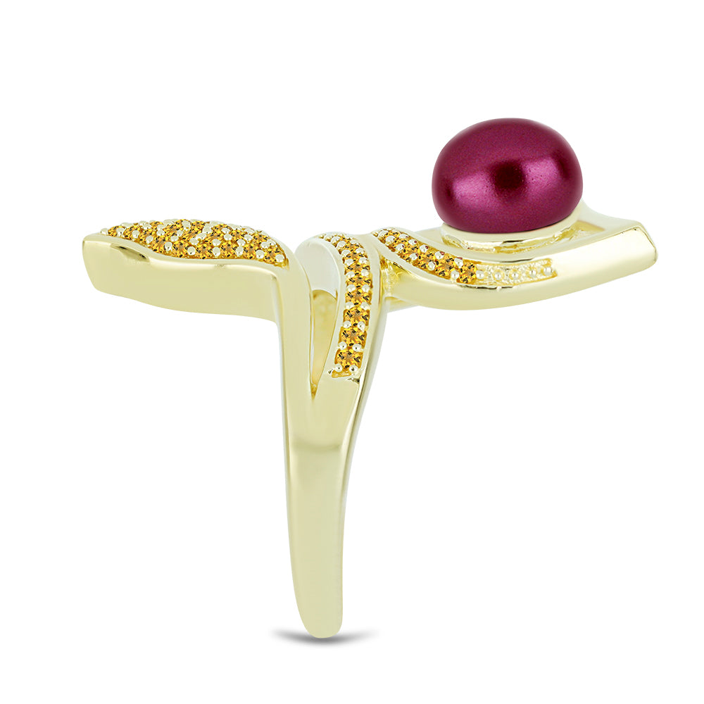 Kullattu hopeaSormus Violetilla Makeanveden Helmellä ja Ural Sitriinillä