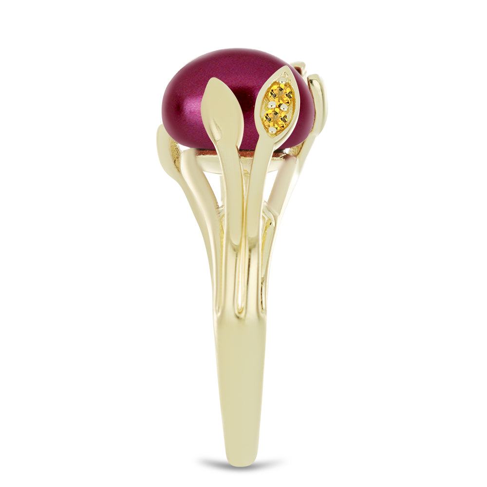 Kullattu hopeaSormus Violetilla Makeanveden Helmellä ja Ural Sitriinillä