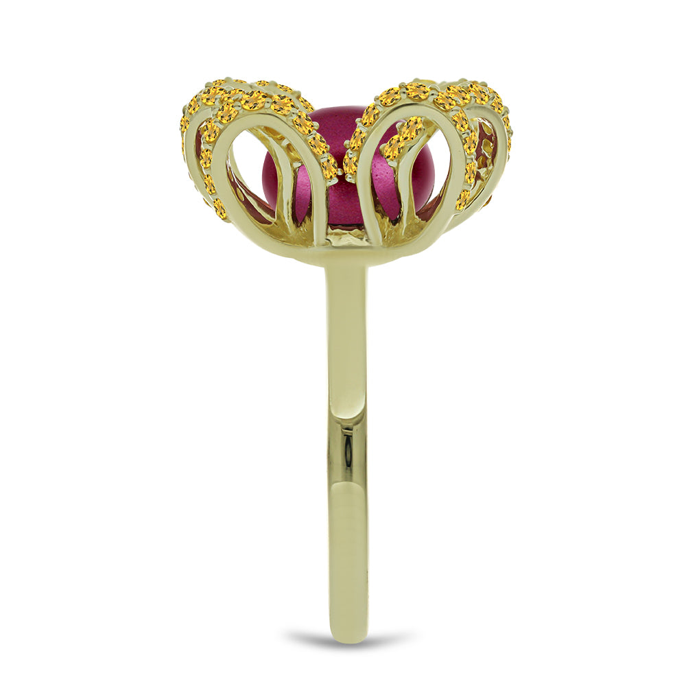 Kullattu hopeaSormus Violetilla Makeanveden Helmellä ja Ural Sitriinillä