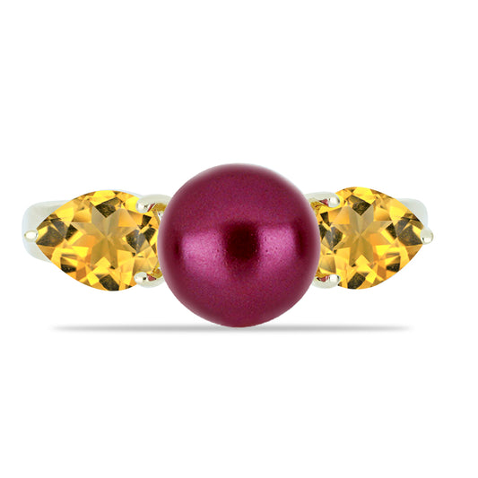 Kullattu hopeaSormus Violetilla Makeanveden HelmellÀ ja Ural SitriinillÀ