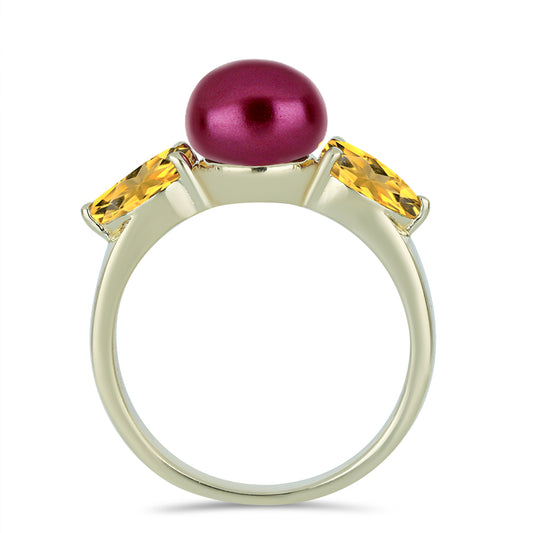 Kullattu hopeaSormus Violetilla Makeanveden HelmellÀ ja Ural SitriinillÀ