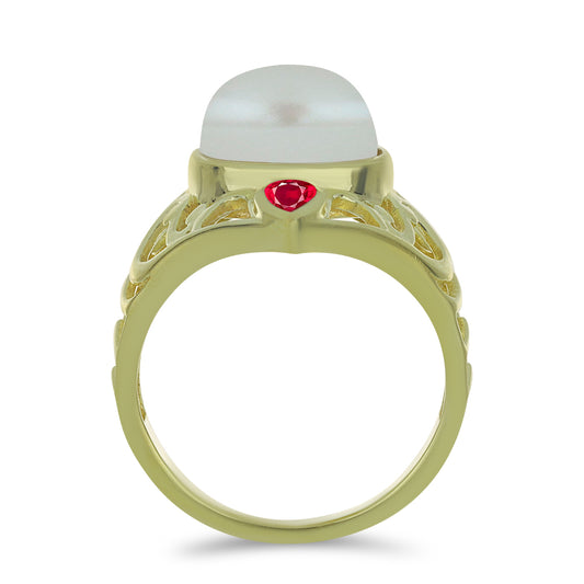 Kullattu hopeaSormus Makeanveden Valkoisella Helmellä ja Malagassin Rubiinilla