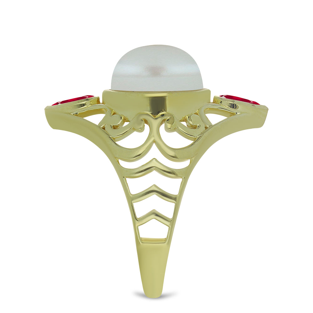 Kullattu hopeaSormus Makeanveden Valkoisella Helmellä ja Malagassin Rubiinilla