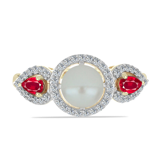 Kullattu hopeaSormus Makeanveden Valkoisella Helmellä ja Malagassin Rubiinilla