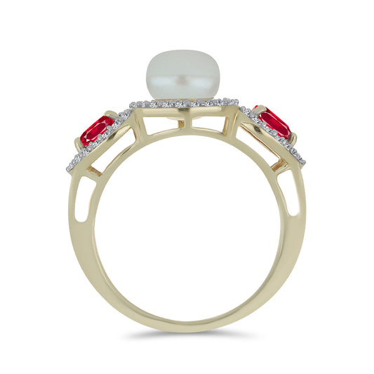 Kullattu hopeaSormus Makeanveden Valkoisella Helmellä ja Malagassin Rubiinilla