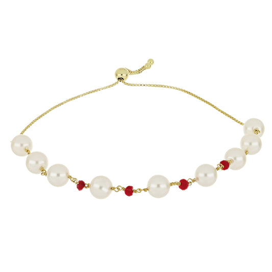 Kullattu hopeaRannekoru Makeanveden Valkoisella HelmellÀ ja Malagassin Rubiinilla