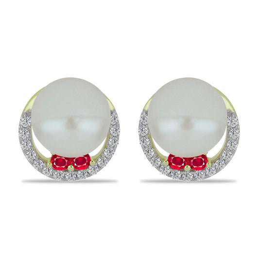 Kullatut hopeat Korvakorut Makeanveden Valkoisella HelmellÀ ja Malagassin Rubiinilla