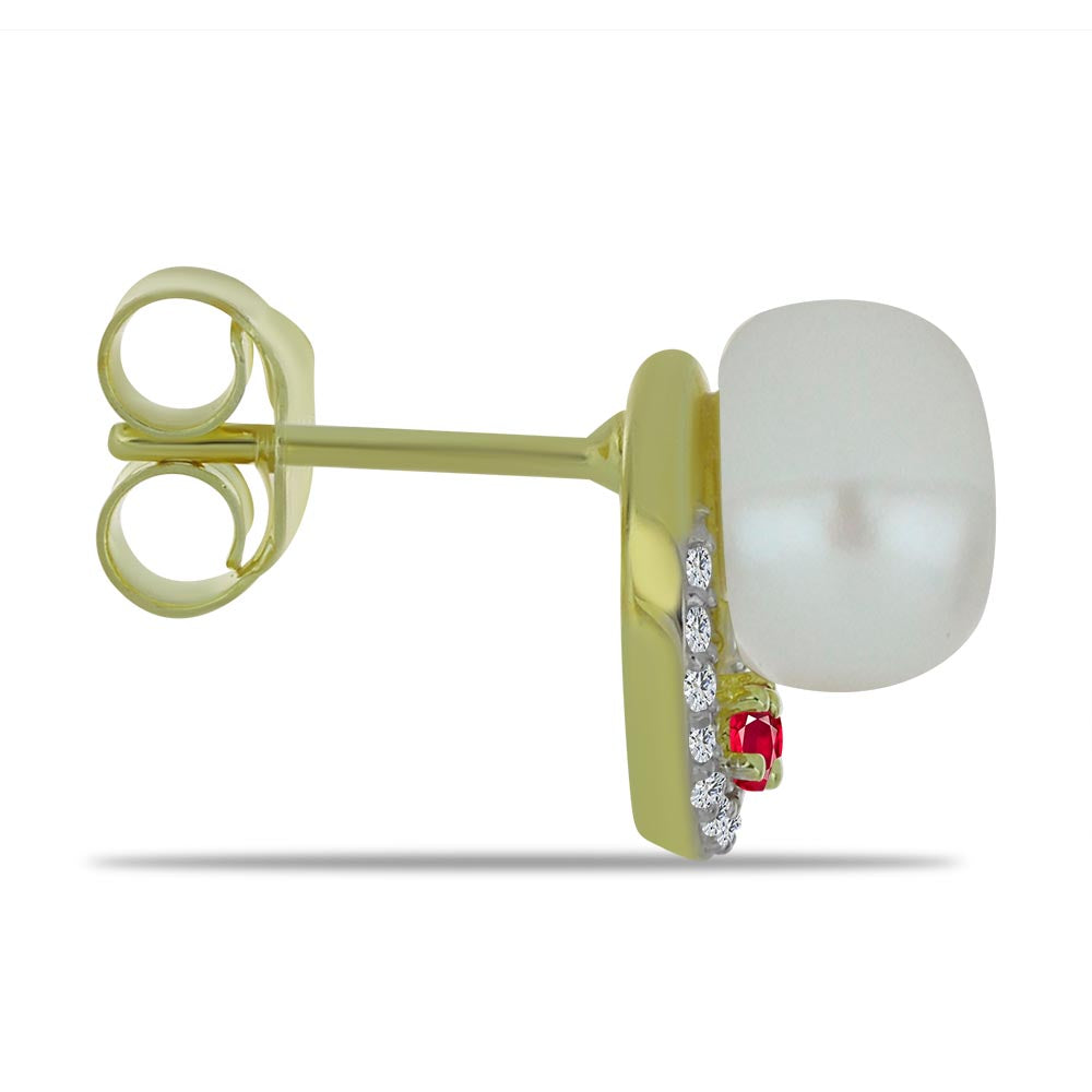 Kullatut hopeat Korvakorut Makeanveden Valkoisella Helmellä ja Malagassin Rubiinilla