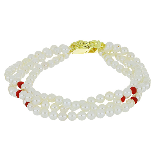 Kullattu hopeaRannekoru Makeanveden Valkoisella HelmellÀ ja Malagassin Rubiinilla