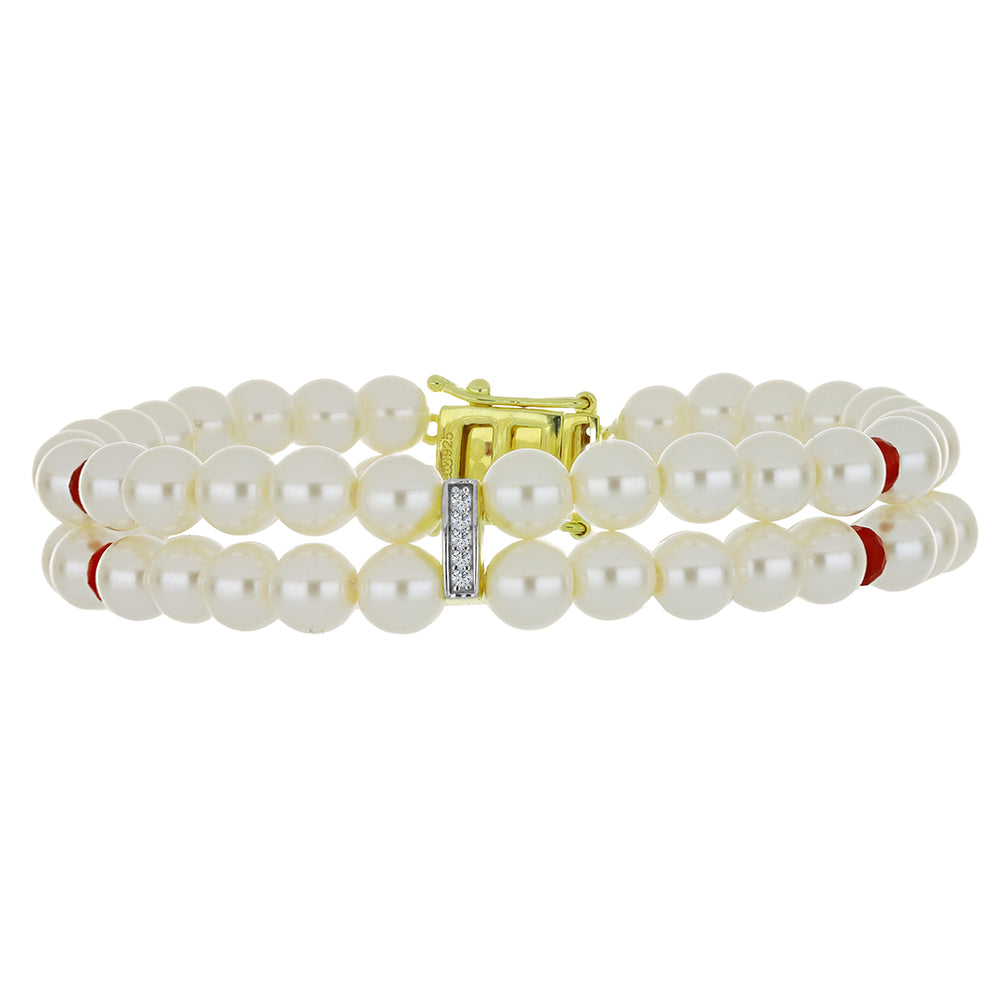 Kullattu hopeaRannekoru Makeanveden Valkoisella Helmellä ja Malagassin Rubiinilla