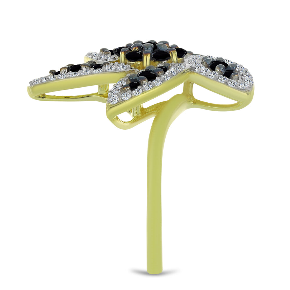 Kullattu hopeaSormus Mustalla Spinellillä ja Valkoisella Topaasilla