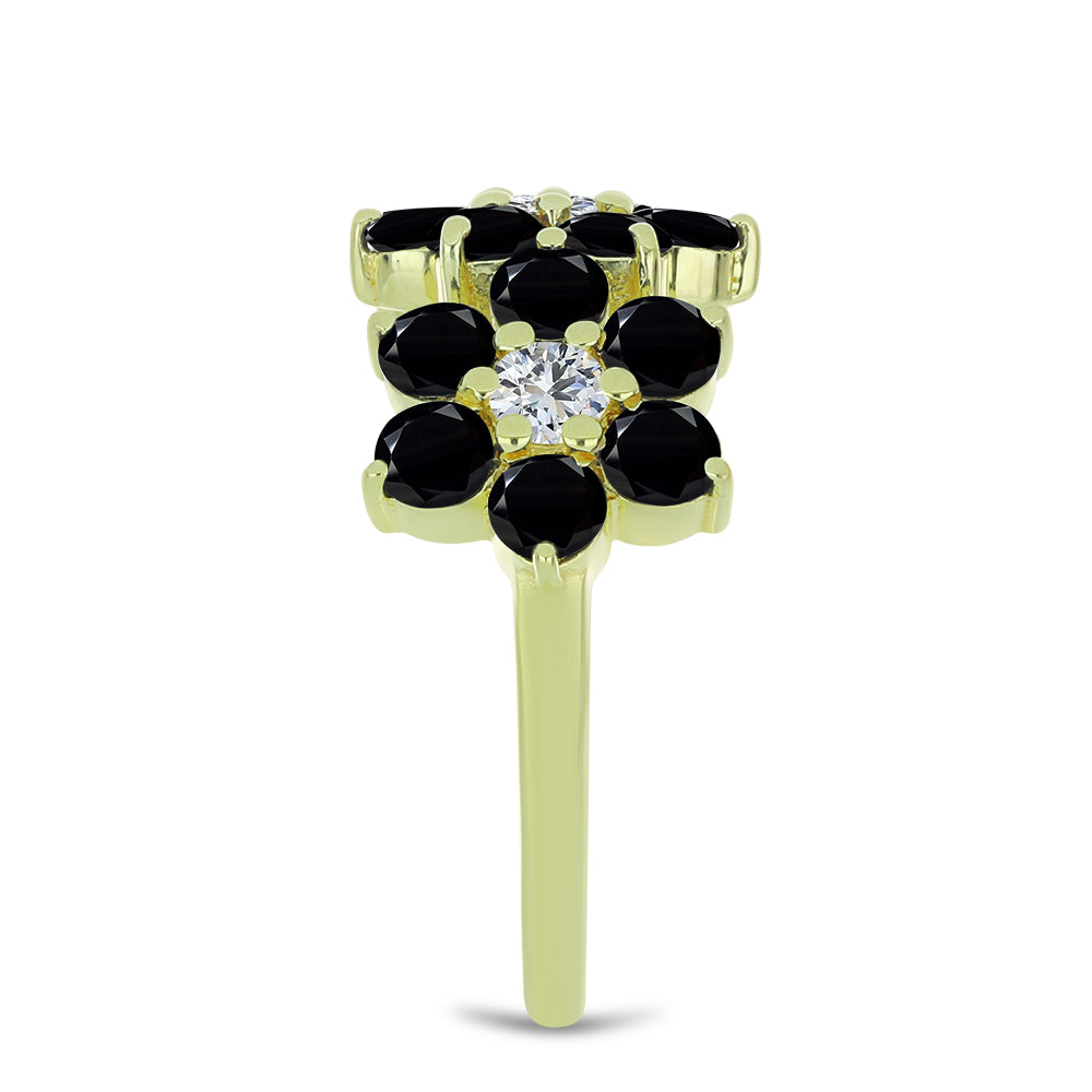 Kullattu hopeaSormus Mustalla Spinellillä ja Valkoisella Topaasilla