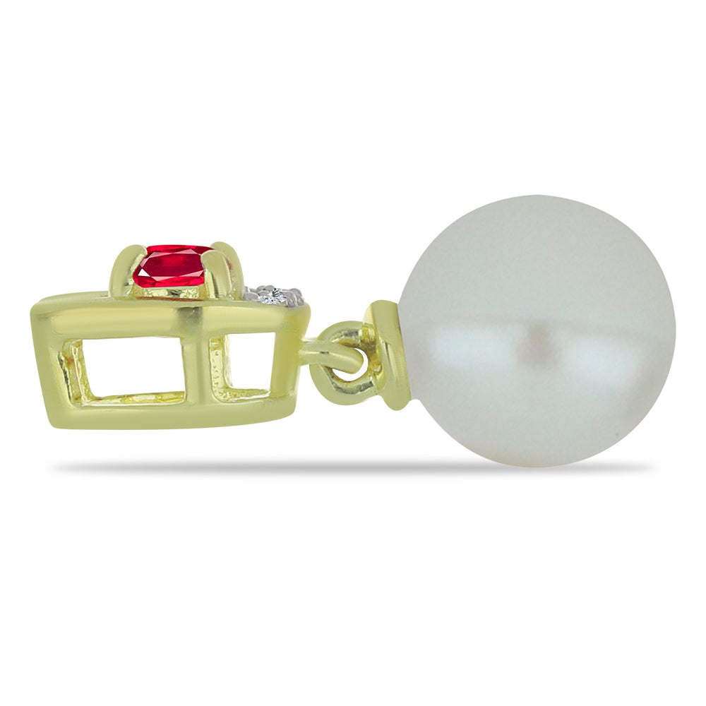 Kullattu hopeaRiipus Makeanveden Valkoisella Helmellä ja Malagassin Rubiinilla