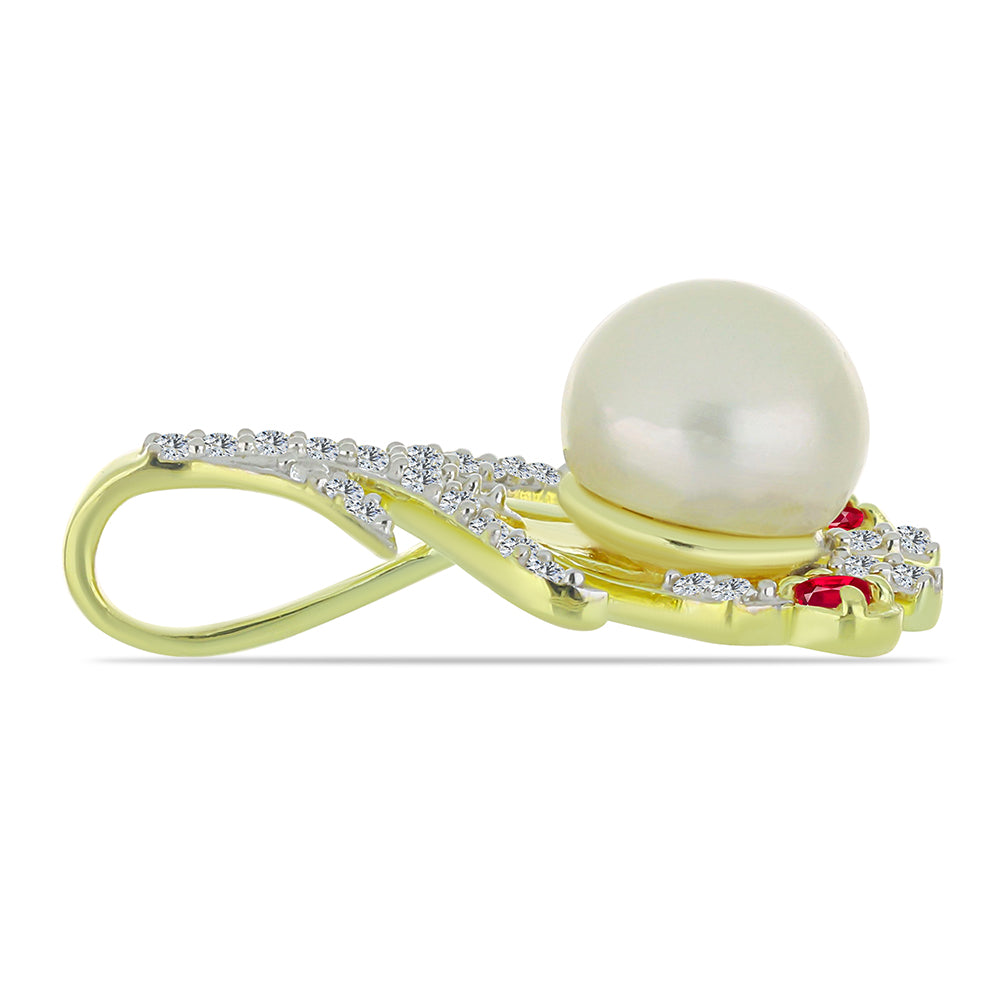 Kullattu hopeaRiipus Makeanveden Valkoisella Helmellä ja Malagassin Rubiinilla