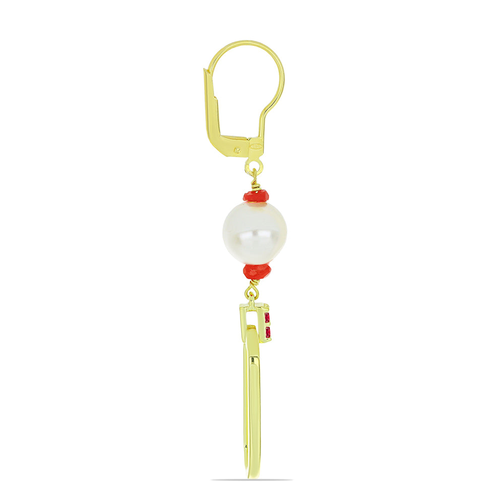 Kullattu hopeaSetti Makeanveden Valkoisella Helmellä ja Malagassin Rubiinilla ( Kaulakoru+Korvakorut+Rannekoru )