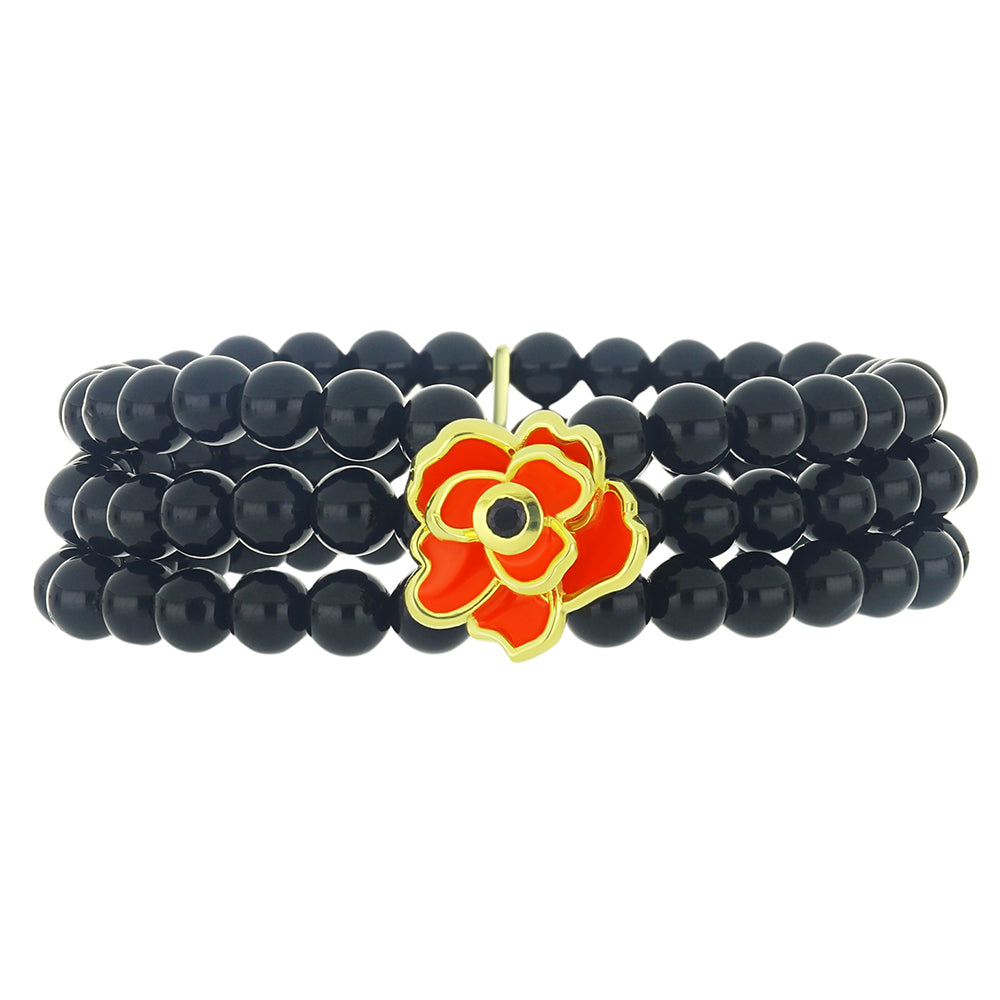 Kullattu hopeaRannekoru Mustalla Spinellillä ja Emaloidulla