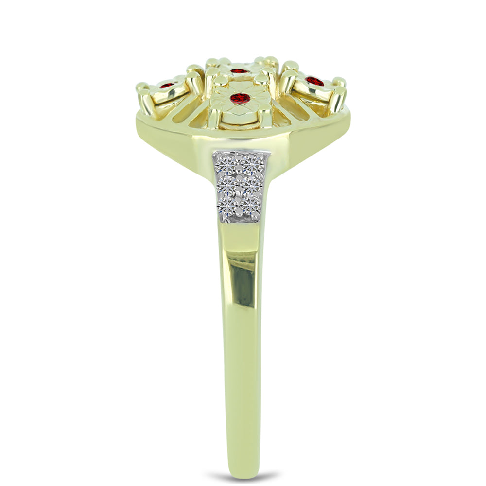 Kullattu hopeaSormus Punaisella Timantilla ja Valkoisella Timantilla