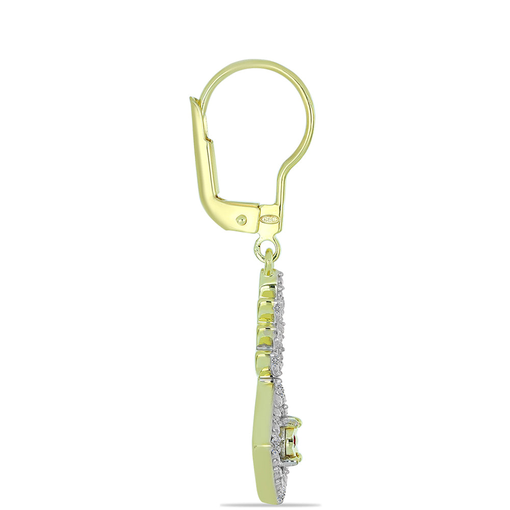 Kullatut hopeat Korvakorut Punaisella Timantilla ja Valkoisella Timantilla