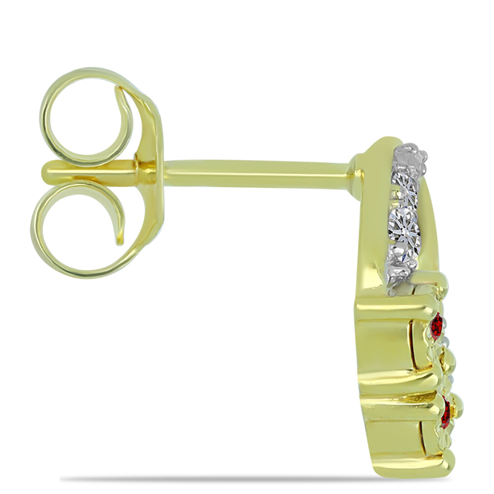 Kullatut hopeat Korvakorut Punaisella Timantilla ja Valkoisella Timantilla