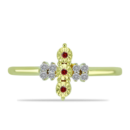 Kullattu hopeaSormus Punaisella Timantilla ja Valkoisella Timantilla